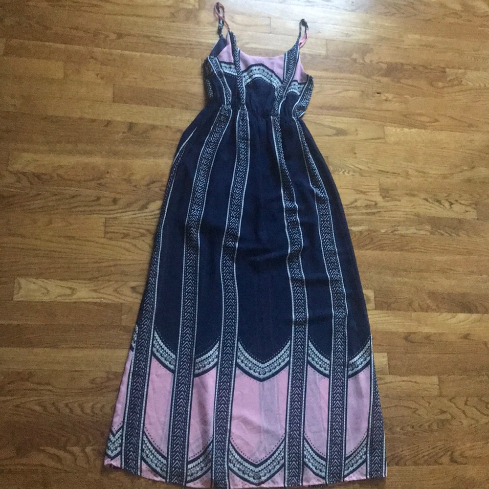 Open Back Pink and Navy Maxi Dress